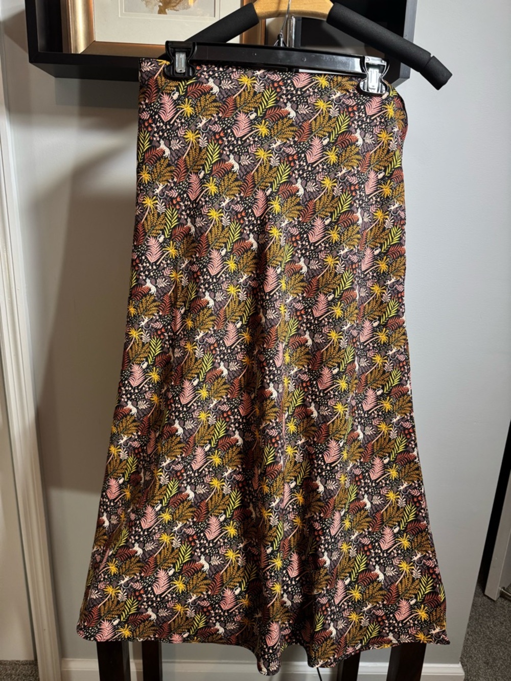 LOFT Floral A-Line Midi Skirt in Pink, Yellow & Black